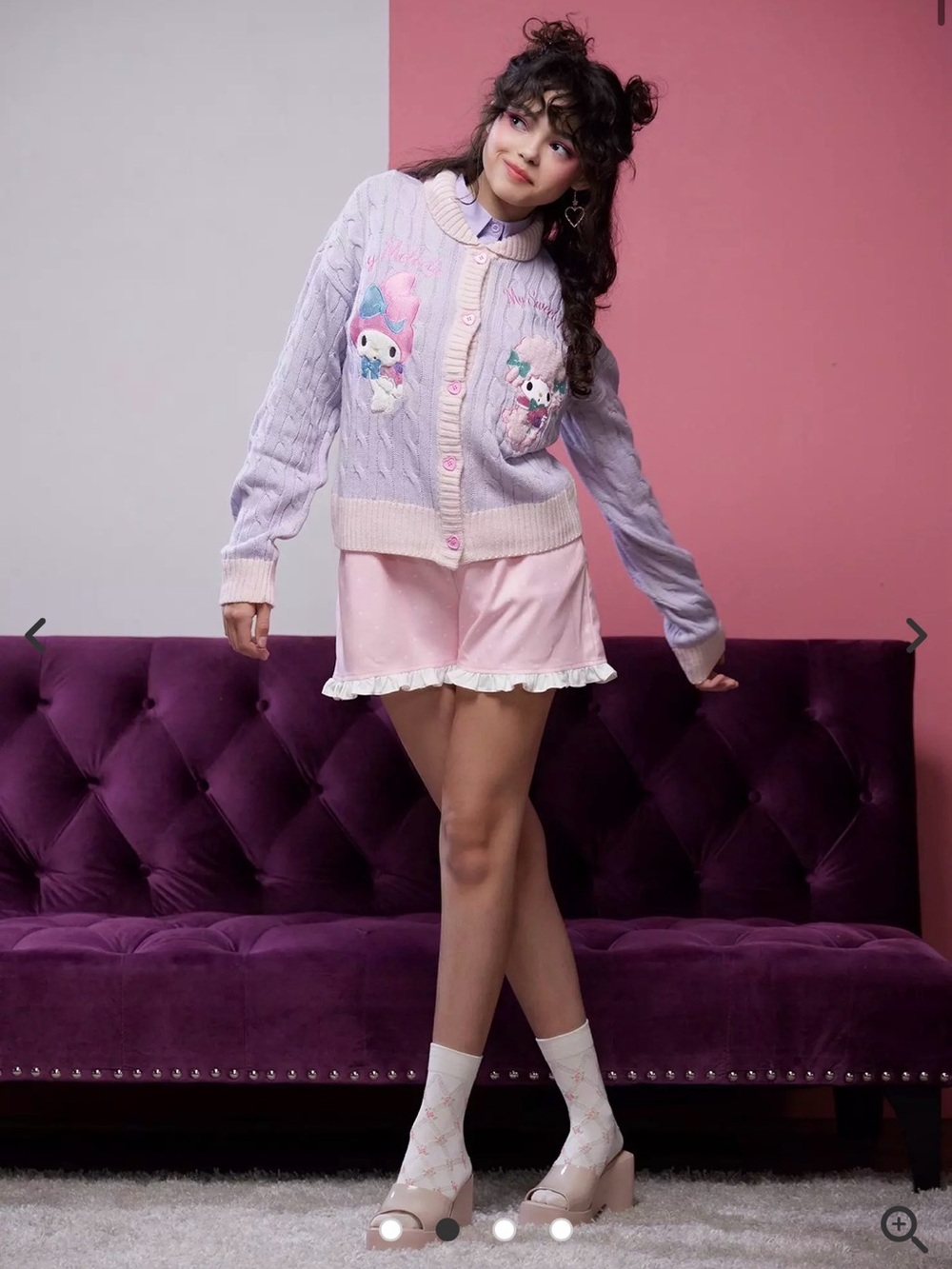 Sanrio By Melody & My Sweet Piano Cable Knit Cardigan Kawaii Pastel